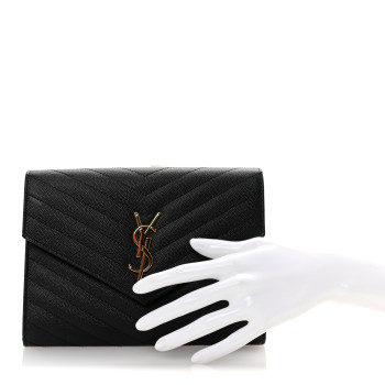 SAINT LAURENT Grain De Poudre Matelasse Chevron Monogram Envelope Clutch Black
