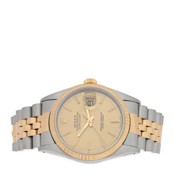 ROLEX Stainless Steel 18K Yellow Gold 36mm Oyster Perpetual Datejust Watch Champagne 16233