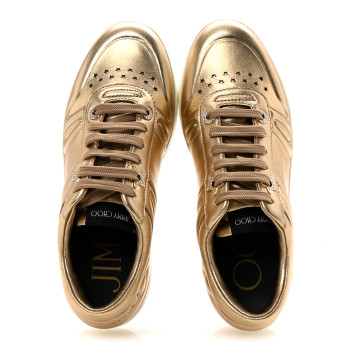 JIMMY CHOO Metallic Calfskin Hawaii/F Ier Sneakers 37.5 Gold