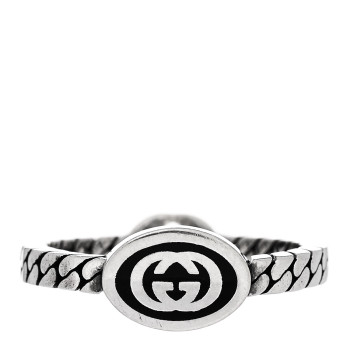GUCCI Sterling Silver Enamel Interlocking G Chain Ring 54 7 Black