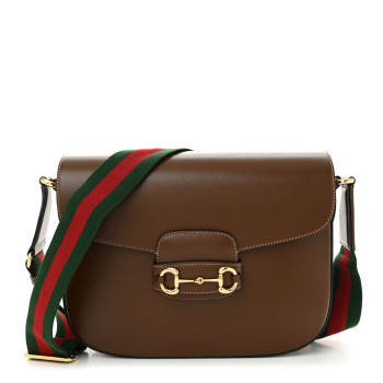 GUCCI Azalea Calfskin Web Horsebit 1955 Shoulder Bag Brown Sugar