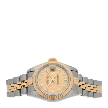 ROLEX Stainless Steel 18K Yellow Gold Diamond 26mm Oyster Perpetual Datejust Watch Champagne 69173