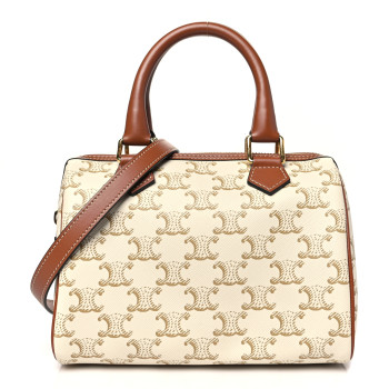 CELINE Triomphe Canvas Calfskin Small Boston Bag White