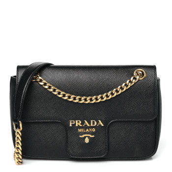 PRADA Saffiano Flap Shoulder Bag Black