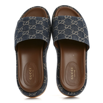 GUCCI New Denim GG Monogram Angelina Platform 55mm Slide Sandals 36.5 Blue Tea
