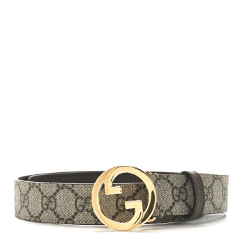 GUCCI GG Supreme Monogram Textured Dollar Calfskin Blondie 30mm Belt 75 30 Beige Ebony New Acero