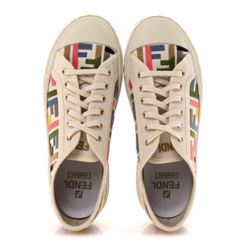 FENDI Kuban Canvas FF Womens Domino Low Top Sneakers 39 Grezzo Multicolor Latte