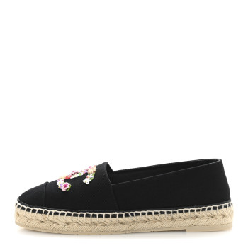 CHANEL Canvas Embroidered Floral CC Espadrilles 41 Black