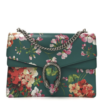 GUCCI Calfskin Blooms Print Medium Dionysus Shoulder Bag Bright Emerald Multicolor