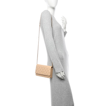 CHANEL Caviar Quilted Wallet on Chain WOC Beige