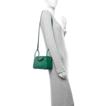 HERMES Taurillon Clemence Mini Lindy 20 Vert Vertigo