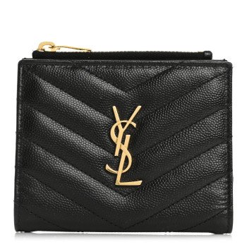 SAINT LAURENT Grain De Poudre Matelasse Chevron Monogram Zipped Card Case Black