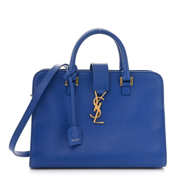 SAINT LAURENT Calfskin Small Monogram Cabas Blue Majorelle