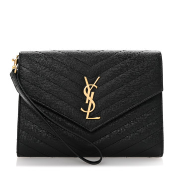 SAINT LAURENT Grain De Poudre Matelasse Chevron Monogram Envelope Clutch Black