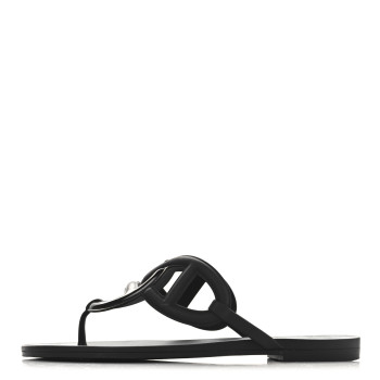 HERMES Rubber Womens Egerie Sandals 37 Black