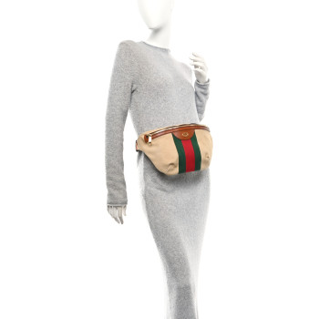 GUCCI Vintage Canvas Web Belt Bag Sand Cuir