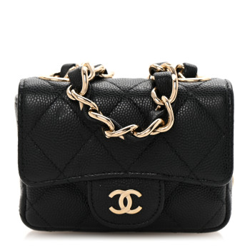 CHANEL Caviar Quilted Mini Chain Belt Bag Black