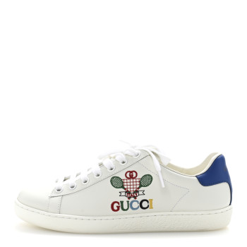 GUCCI Calfskin Miro Soft Tennis Embroidered Womens Ace Sneakers 36 White Rio Blue