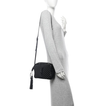 SAINT LAURENT Calfskin Matelasse Monogram Monochrome Lou Camera Bag Black