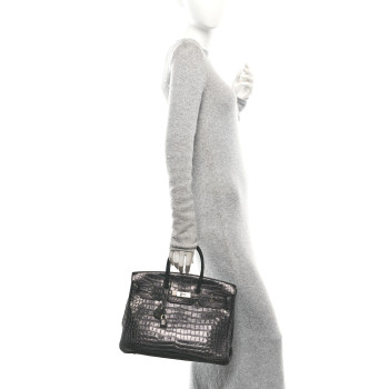 HERMES Shiny Porosus Crocodile Birkin 35 Black