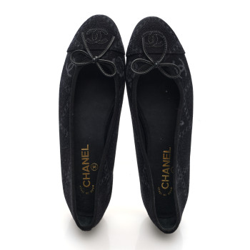 CHANEL Denim Printed Cap Toe Ballerina Flats 40 Black White