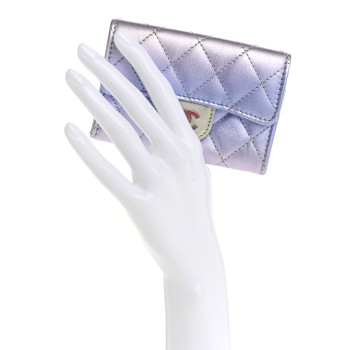 CHANEL Gradient Metallic Calfskin Quilted Flap Card Holder Wallet Silver Blue Yellow Purple