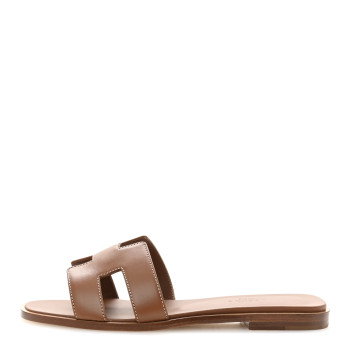 HERMES Box Calfskin Oran Sandals 37.5 Gold