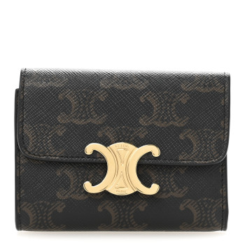 CELINE Canvas Triomphe Compact Triomphe Wallet With Coin Purse Tan