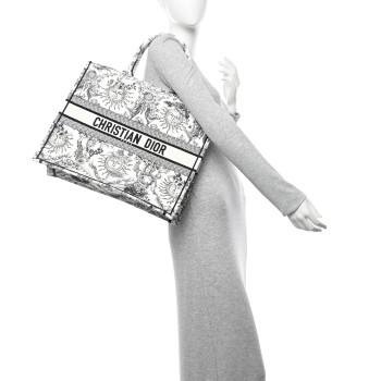 CHRISTIAN DIOR Canvas Embroidered Large Toile De Jouy Soleil Book Tote Black White