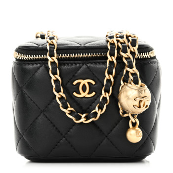 CHANEL Lambskin Quilted Mini Pearl Crush Vanity Case With Chain Black