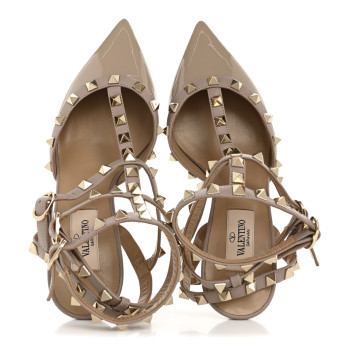 VALENTINO GARAVANI Patent Rockstud Ankle Strap 65mm Pumps 36.5 Poudre