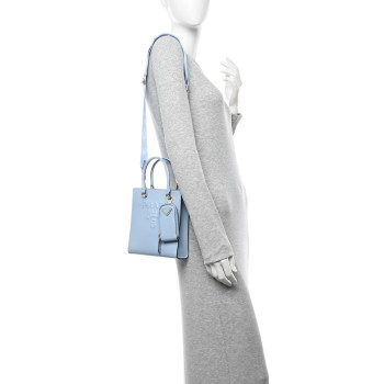 PRADA Saffiano Lux Small Double Handle Crossbody Tote Celeste