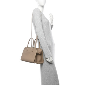 THE ROW Grained Calfskin Soft Margaux 10 Bag Dark Taupe