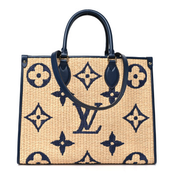 LOUIS VUITTON Raffia Calfskin Monogram Giant Onthego MM Blue