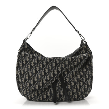 CHRISTIAN DIOR Oblique Saddle Soft Bag Beige Black