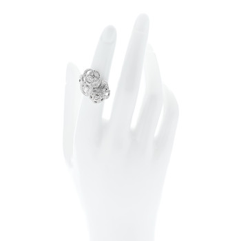 CHANEL 18K White Gold Diamond Camelia Two Flower Ring 51 5.75