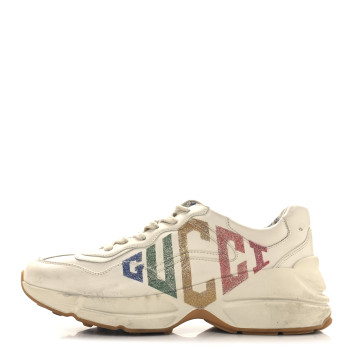 GUCCI Calfskin Glitter Game Logo Womens Rhyton Sneakers 38.5 Mystic White