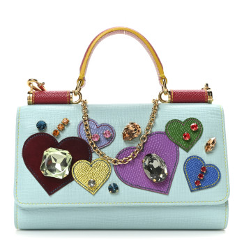 DOLCE & GABBANA Calfskin Hearts Crystals Mini Miss Sicily Chain Phone Case Wallet Azzuro Chiapo