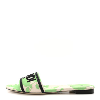 FENDI Canvas Rose Logo Embroidered Flat Slide Sandals 41 Bouquet Black