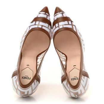FENDI PVC Calfskin FF Colibri High-Heel Pumps 41 White Cuoio