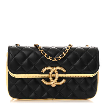 CHANEL Lambskin Metallic Quilted Small CC Chic Double Flap Black Gold