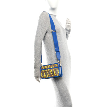 GUCCI GG Supreme Monogram Mix Textured Dollar Calfskin Rhombus Inlay Crossbody Bag Beige Ebony Harvest Joy Blue
