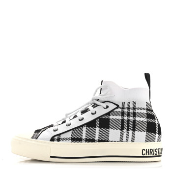 CHRISTIAN DIOR Technical Knit Check'N'Dior Walk'N'Dior High Top Sneakers 40 White Black