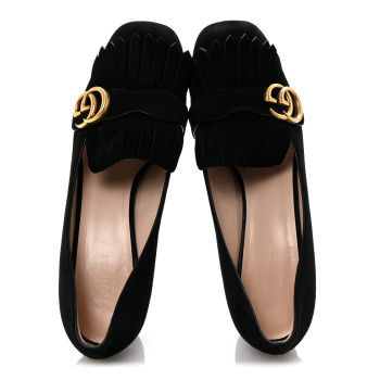 GUCCI Kid Scamosciato GG Marmont Fringe 50mm Loafer Pumps 39.5 Black