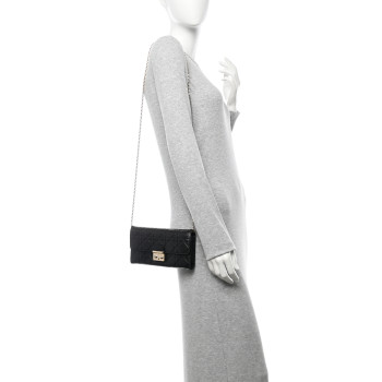 CHRISTIAN DIOR Lambskin Cannage Miss Dior Chain Wallet Black