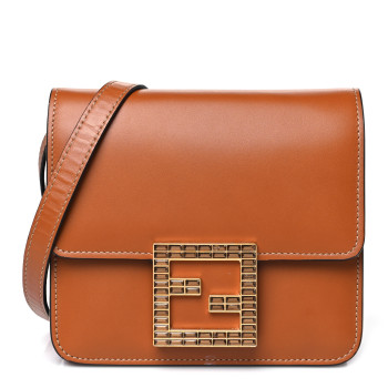 FENDI Vitello King Crystal Fab Crossbody Bag Cuoio
