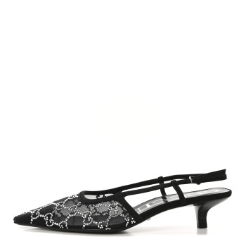 GUCCI Tela Retino Kid Scamosciato Crystal GG Monogram Square G 35mm Slingback Pumps 40 Black