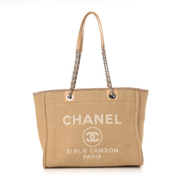 CHANEL Mixed Fibers Small Deauville Tote Beige