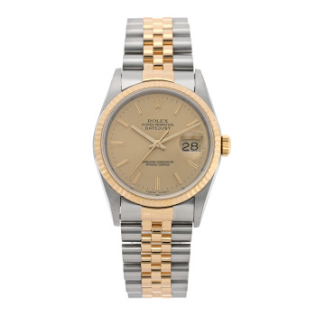 ROLEX Stainless Steel 18K Yellow Gold 36mm Oyster Perpetual Datejust Watch Champagne 16233