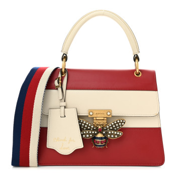 GUCCI Calfskin Sylvie Web Small Queen Margaret Top Handle Bag Hibiscus Red Mystic White
